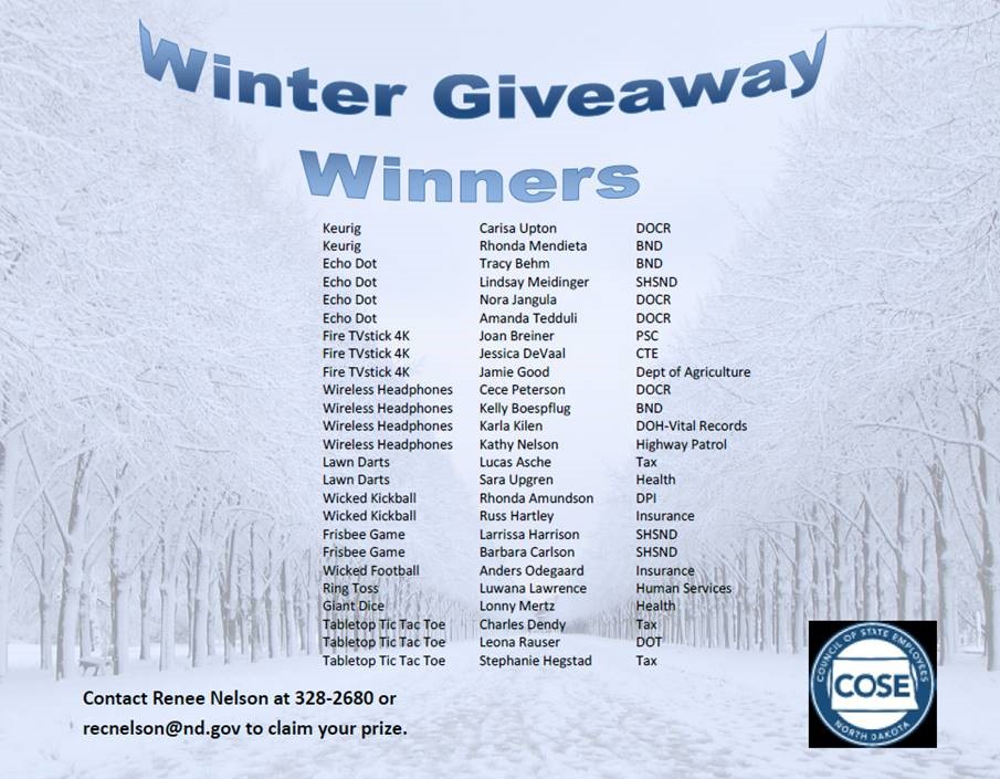 Winter Giveaway Winnters